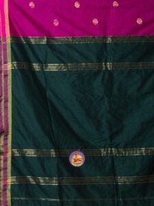 Red Violet and Gable Green Cotton Acrylic Saree - Image 5