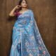 Sky Blue Soft Copper Joriwork Jamdani Sari
