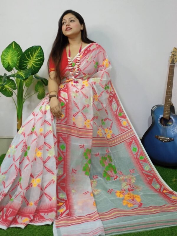 White Lota Cross Jamdani Sari