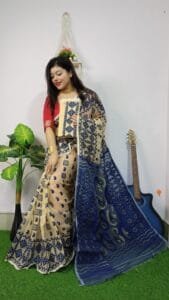 Dark Beige Anchol Kolka Jamdani Sari Allover Work With Blouse Piece - Image 2