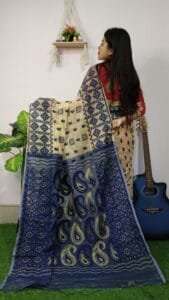 Dark Beige Anchol Kolka Jamdani Sari Allover Work With Blouse Piece - Image 3