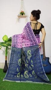 Purplish Pink Anchol Kolka Jamdani Sari Allover Work With Blouse Piece - Image 3