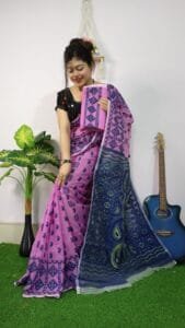 Purplish Pink Anchol Kolka Jamdani Sari Allover Work With Blouse Piece - Image 2