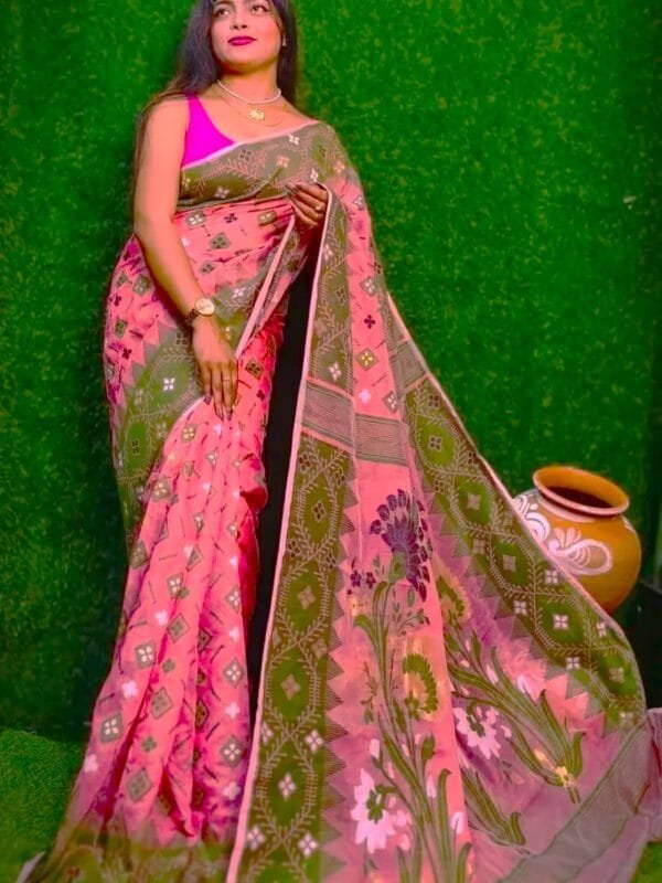 Ruddy Pink Soft Dhakai Jamdani Saree