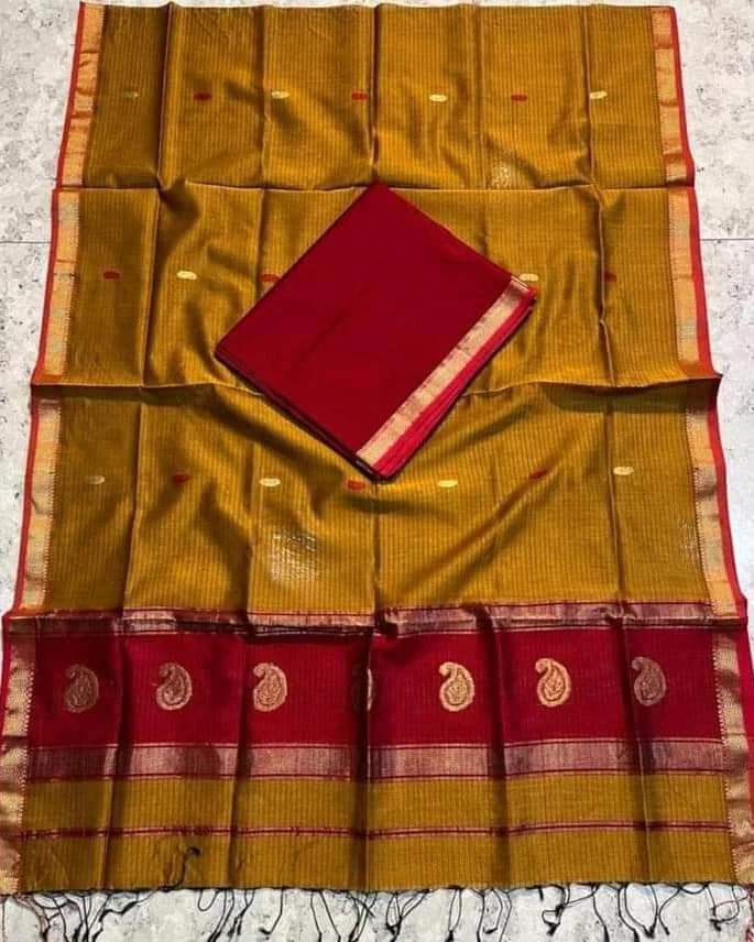 Maheshwari Design Reno Sand Cotton Silk Handloom Saree with Blouse Piece 1 Reno Sand Maheshwari Cotton Silk Saree with Blouse Piece - Yellowish Orange