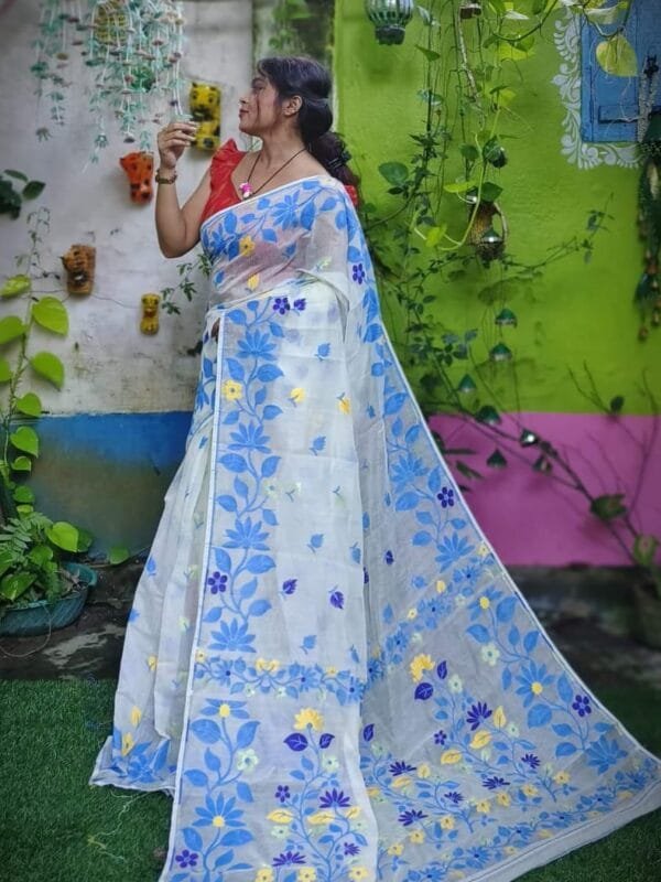 White Soft Lota Jamdani Sari