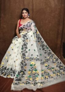 White Soft Lota Jamdani Sari