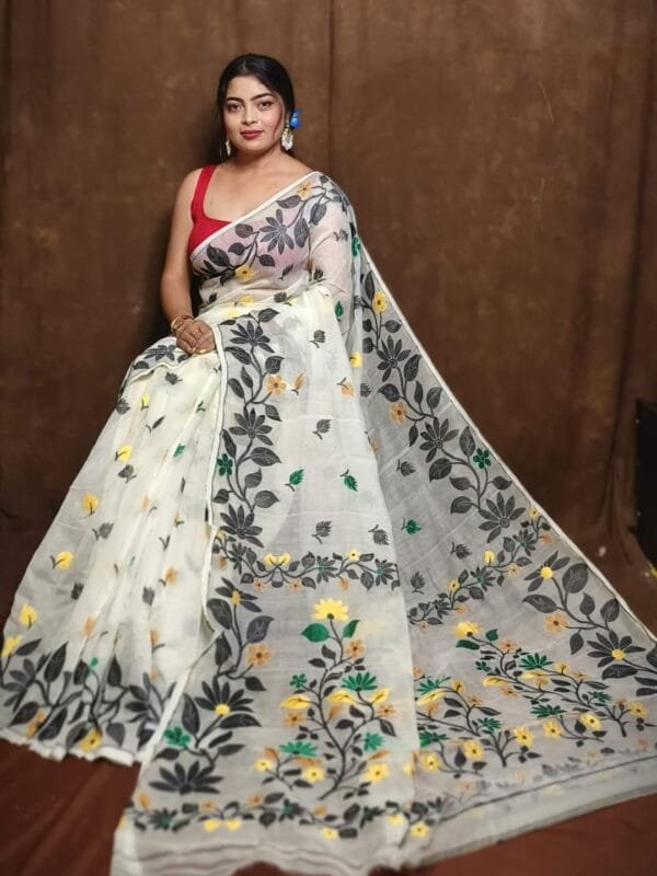 White Soft Lota Jamdani Sari