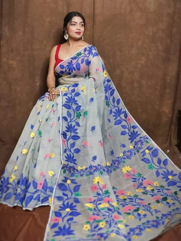 White Soft Lota Jamdani Sari