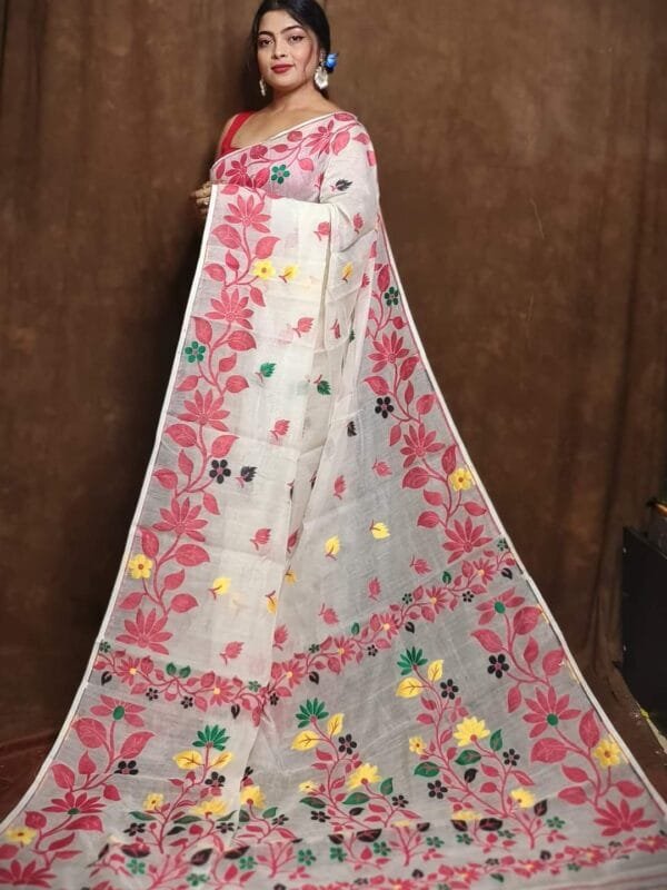 White Soft Lota Jamdani Sari