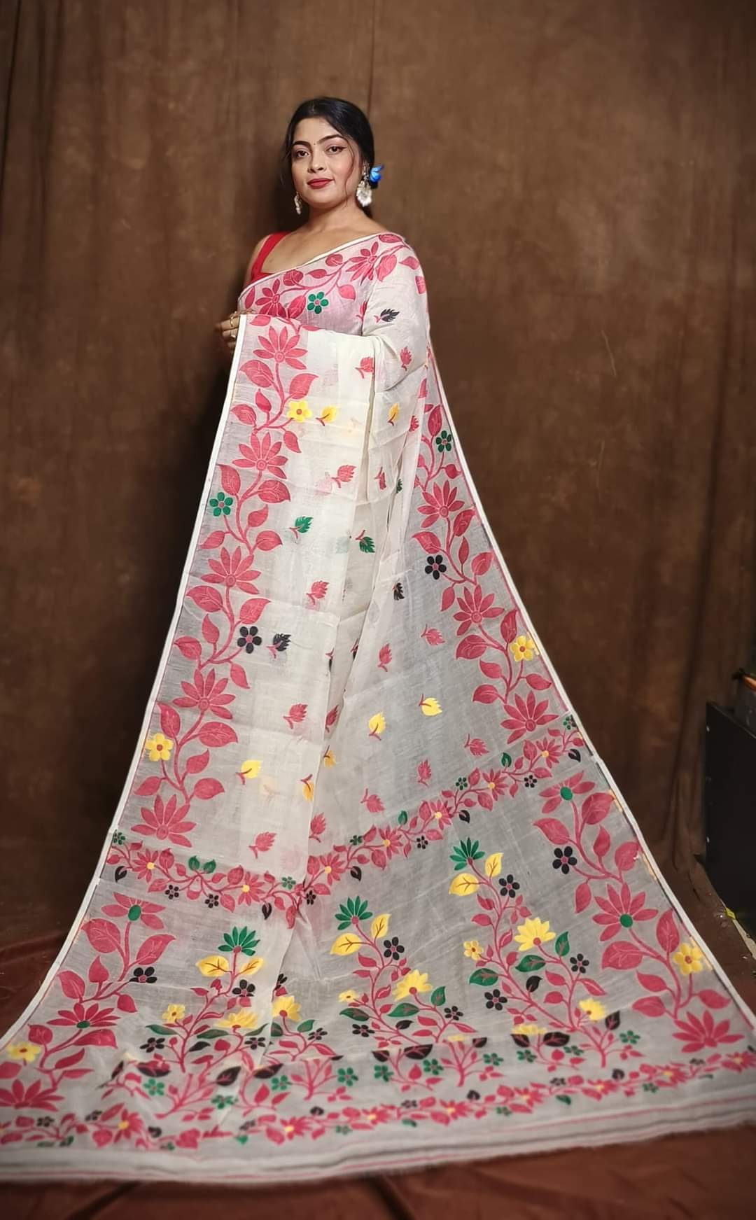 White Soft Lota Jamdani Sari