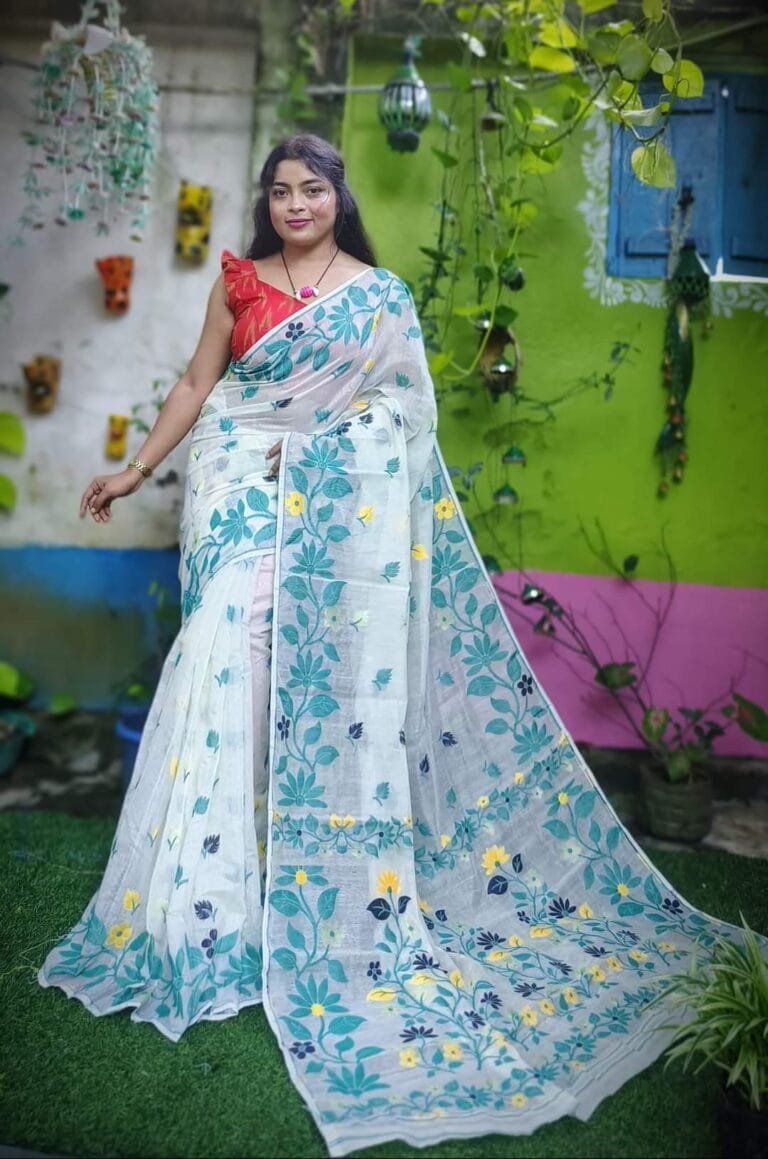 White Soft Lota Jamdani Sari