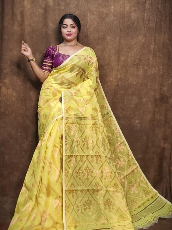 Yellow Soft Copper Joriwork Dhakai Jamdani