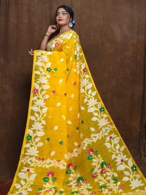 Yellow Soft Lota Dhakai Jamdani Sari