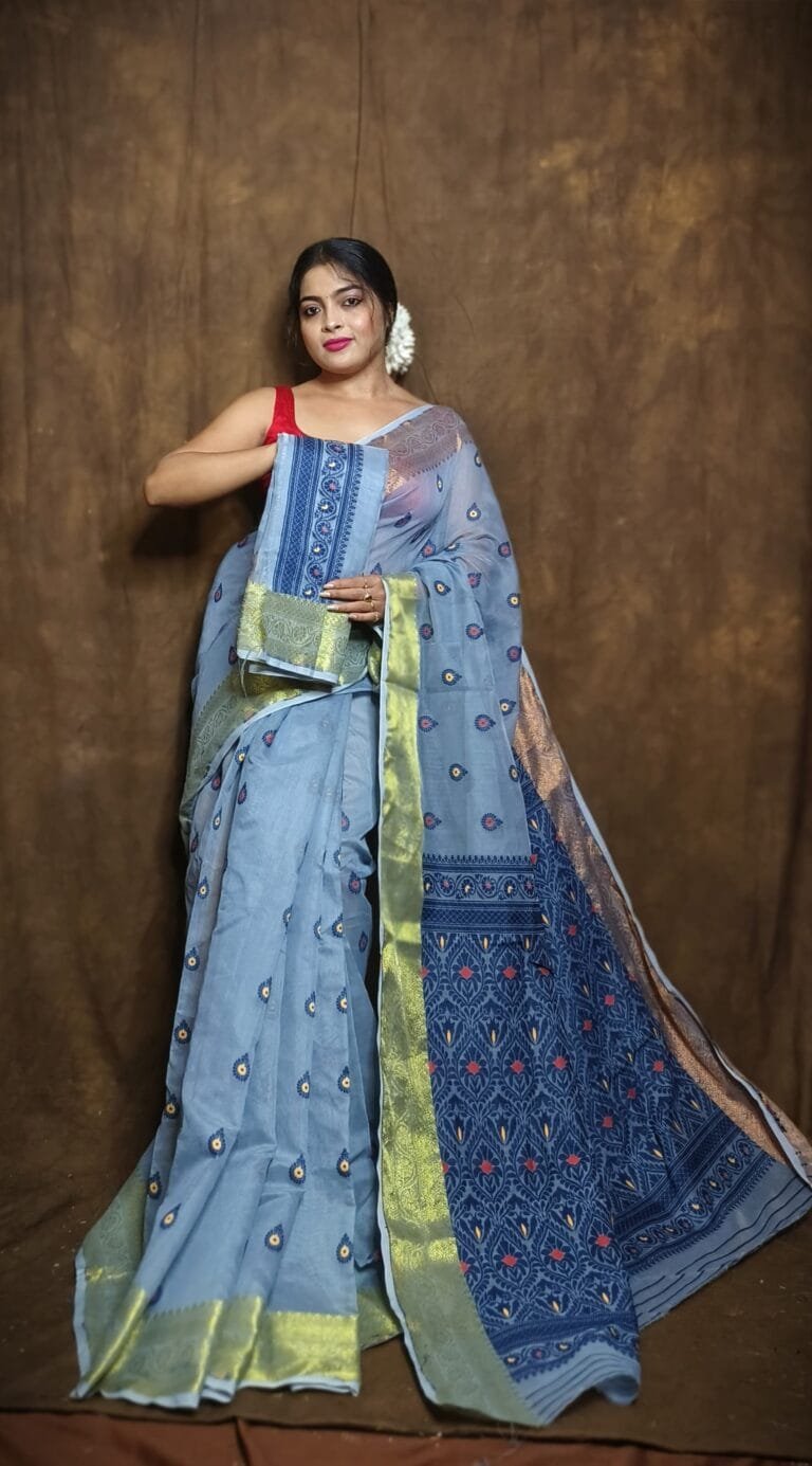 Pastel Blue Soft Dhakai Jamdani Saree