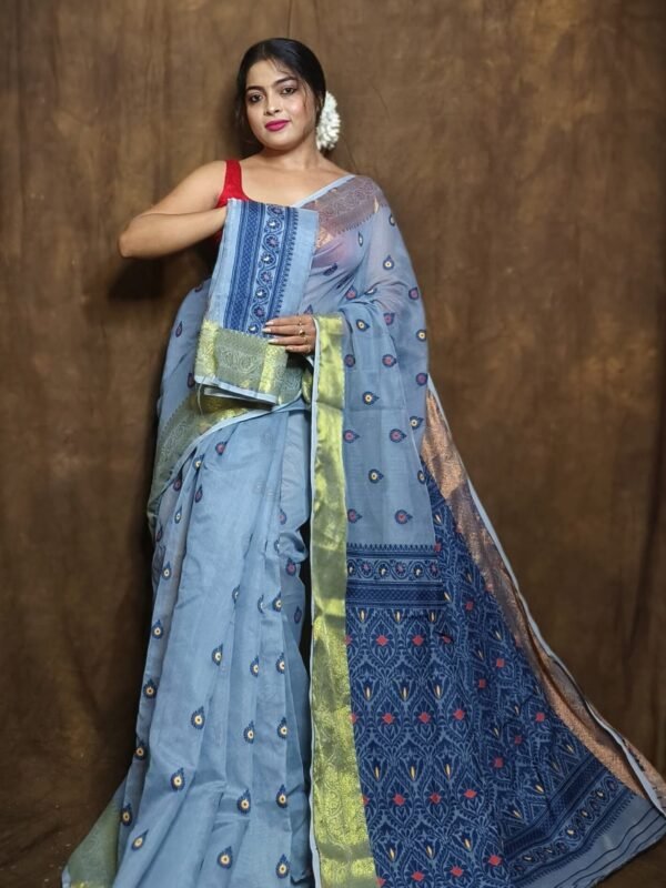 Pastel Blue Soft Dhakai Jamdani Saree