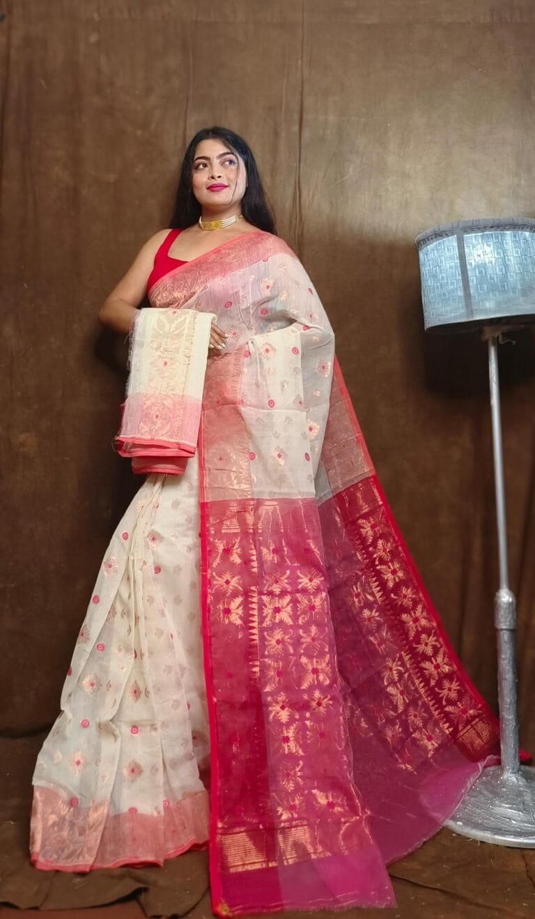 Almond Soft Copper Joriwork Dhakai Jamdani Saree