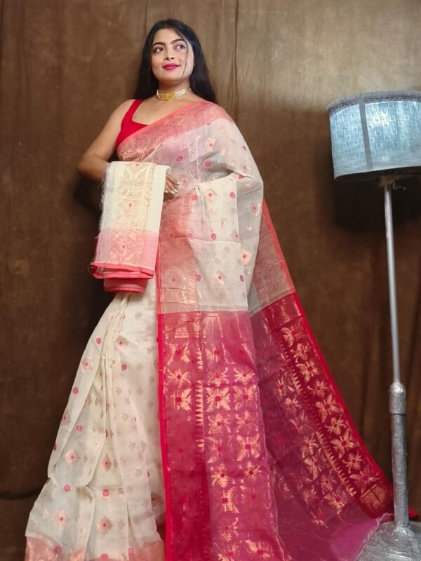 Almond Soft Copper Joriwork Dhakai Jamdani Saree