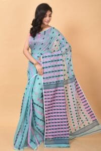 Aqua Island Soft Dhakai Jamdani Sari