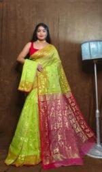 Avocado Green Soft Copper Joriwork Dhakai Jamdani Saree