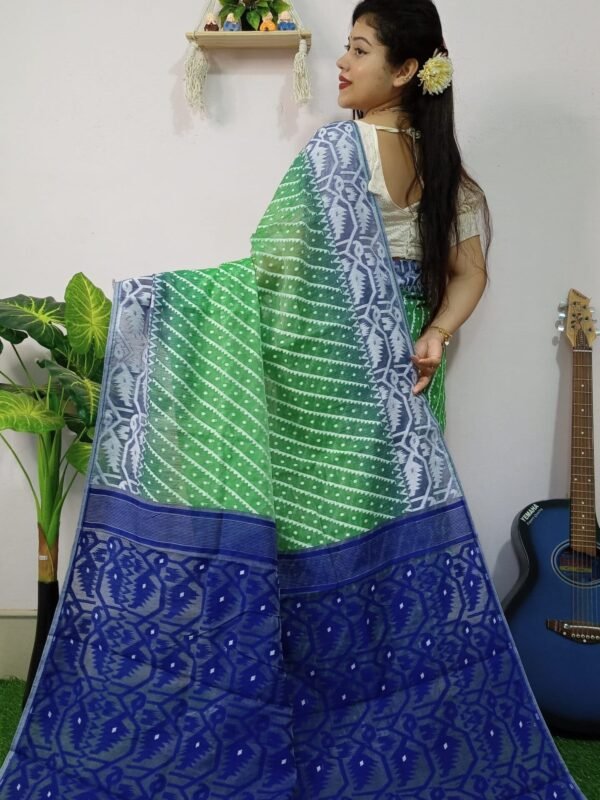 Green Soft Dhakai Ikkat Korat Jamdani Saree