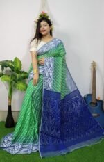Green Soft Dhakai Ikkat Korat Jamdani Saree