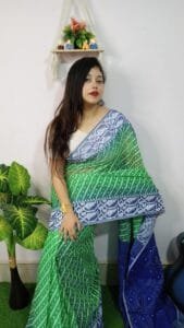 Green Soft Dhakai Ikkat Korat Jamdani Saree