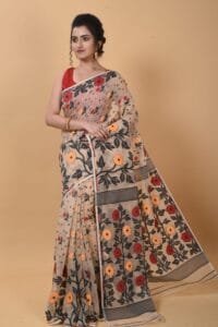 Exclusive Off White Flower Soft Jamdani Saree