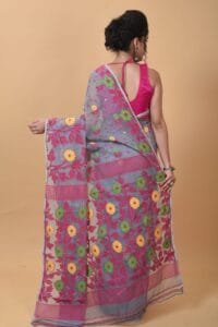 Exclusive Gray Flower Soft Jamdani Saree - Image 2