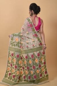 Exclusive Cream Flower Soft Jamdani Saree - Image 2