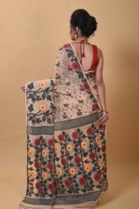 Exclusive Off White Flower Soft Jamdani Saree - Image 2