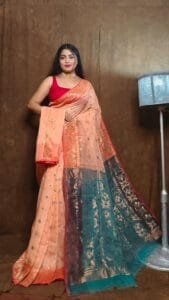 Light Salmon Soft Copper Joriwork Dhakai Jamdani Saree