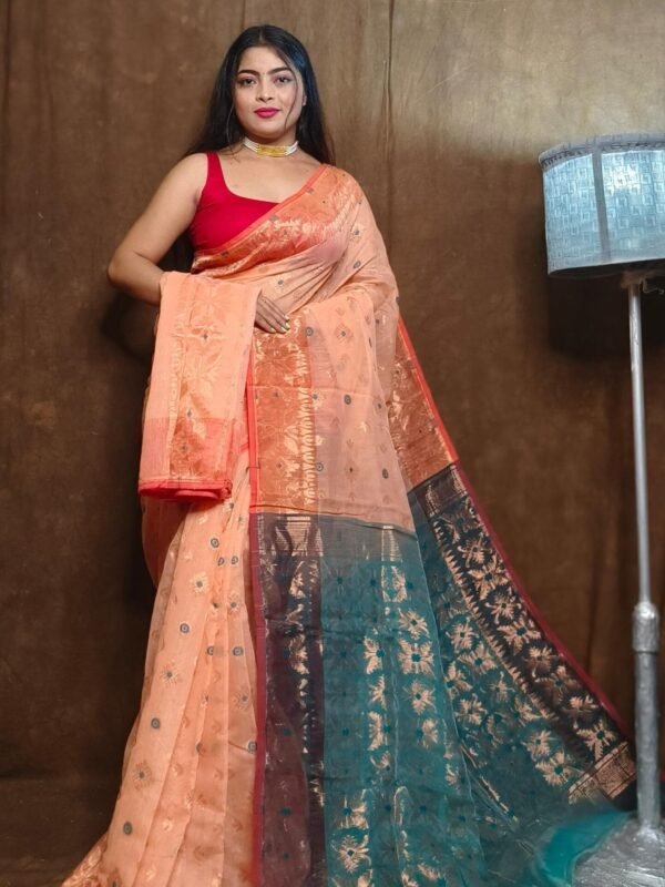 Light Salmon Soft Copper Joriwork Dhakai Jamdani Saree