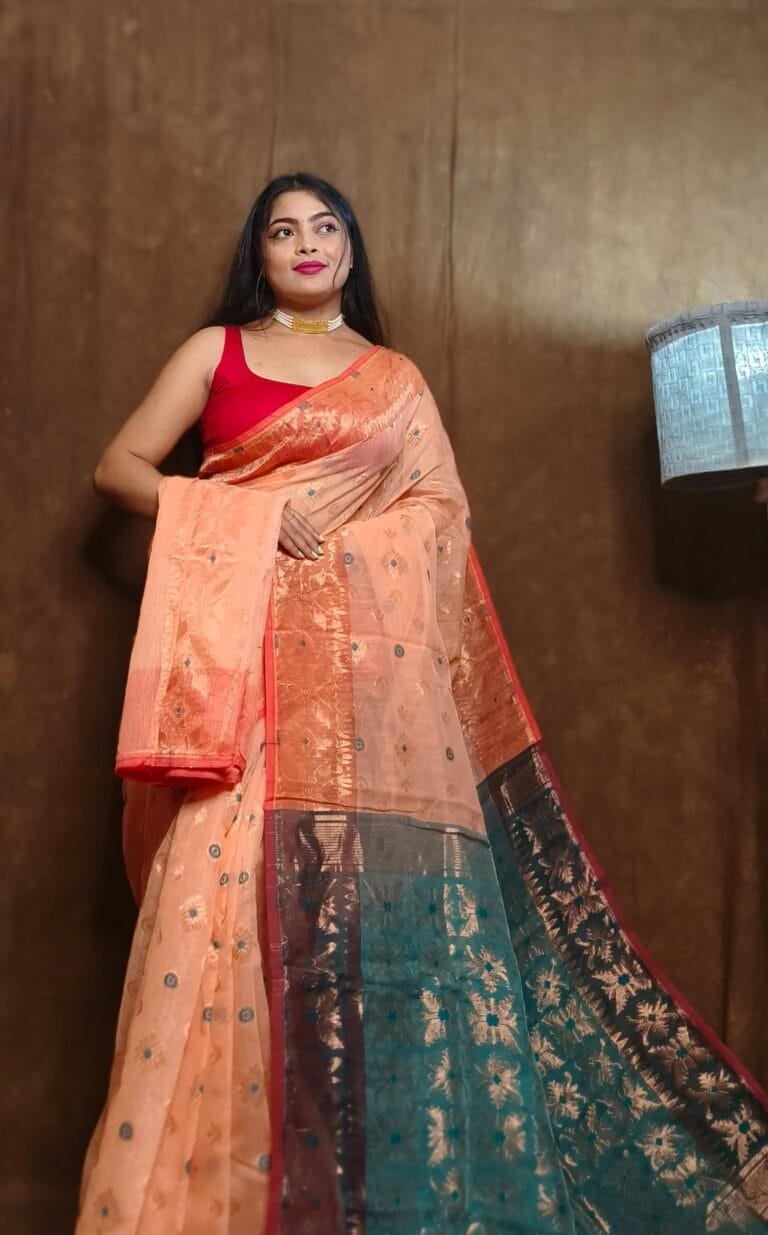 Light Salmon Soft Copper Joriwork Dhakai Jamdani Saree