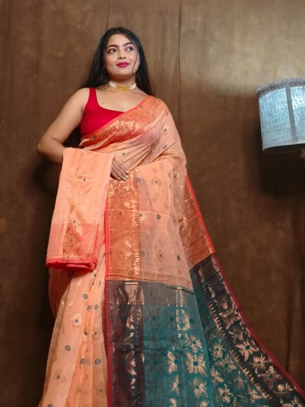 Light Salmon Soft Copper Joriwork Dhakai Jamdani Saree