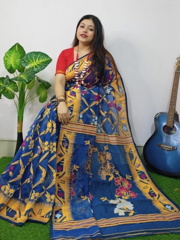 Nile Blue Lota Cross Jamdani Sari