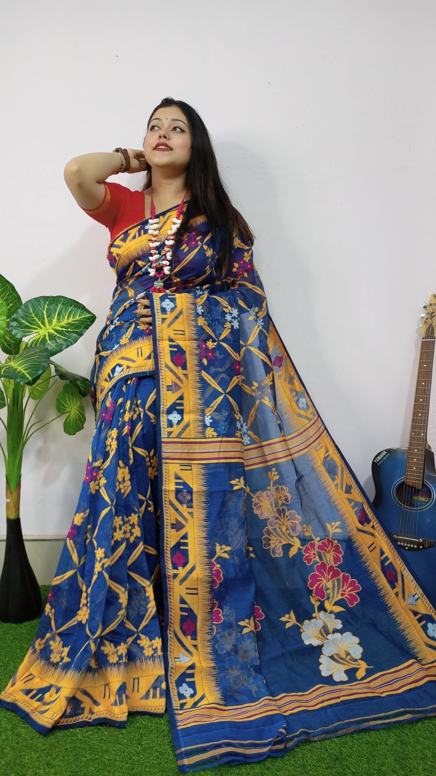 Nile Blue Lota Cross Jamdani Sari 2 Nile Blue Lota Cross Jamdani Sari - Image 2