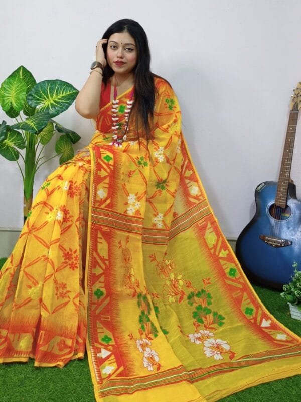 Old Gold Lota Cross Jamdani Sari