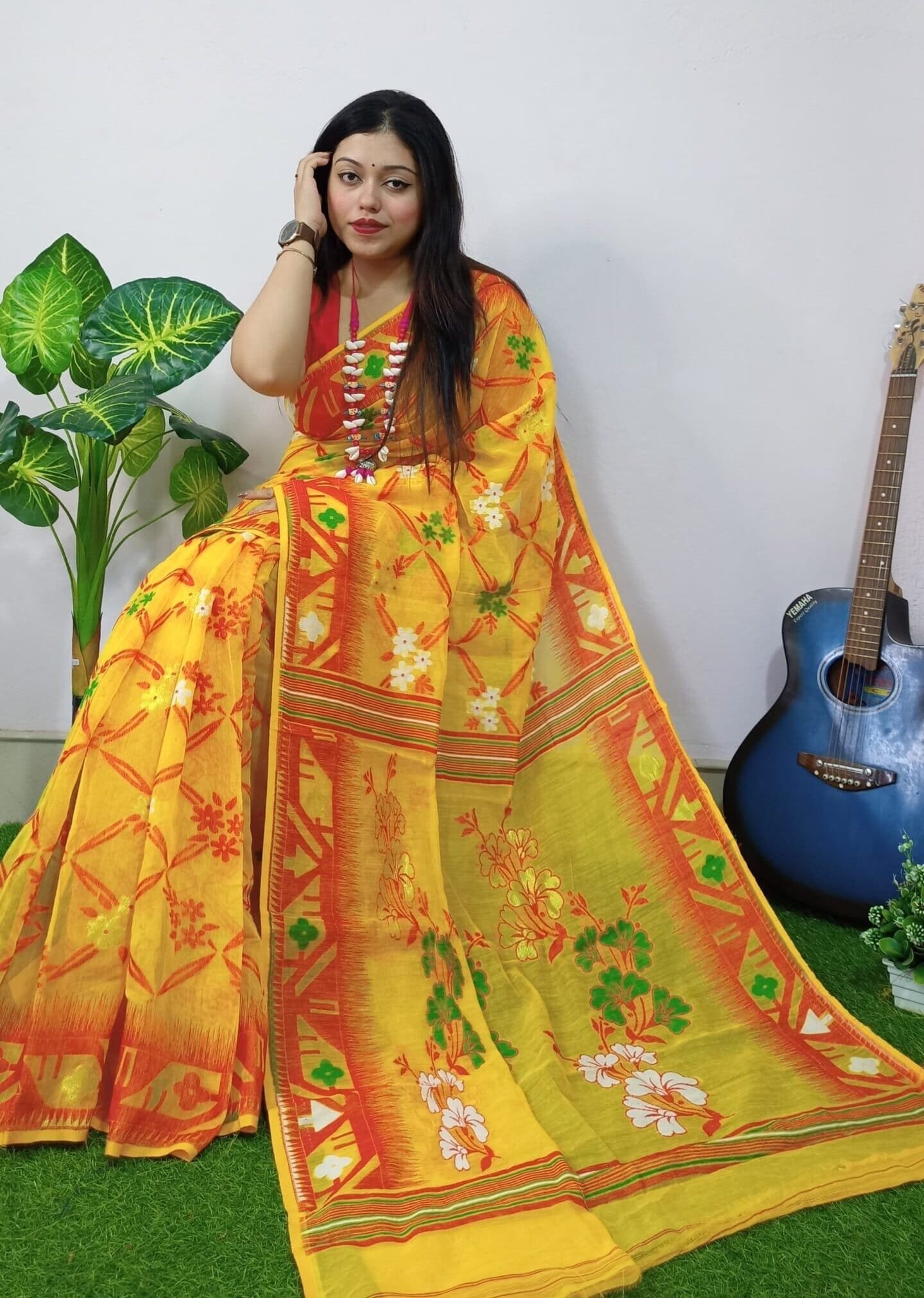 Old Gold Lota Cross Jamdani Sari 1 Old Gold Lota Cross Jamdani Sari