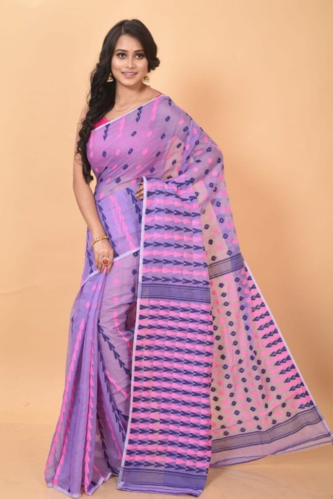 Pastel Violet Soft Dhakai Jamdani Sari