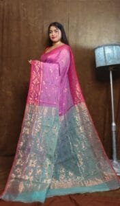 Purplish Pink Soft Copper Joriwork Dhakai Jamdani Saree