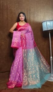 Purplish Pink Soft Copper Joriwork Dhakai Jamdani Saree
