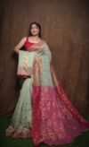 Sage Green Soft Copper Joriwork Dhakai Jamdani Saree