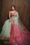 Sage Green Soft Copper Joriwork Dhakai Jamdani Saree