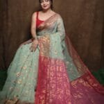 Sage Green Soft Copper Joriwork Dhakai Jamdani Saree