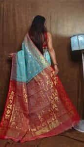 Sky Blue Soft Copper Joriwork Dhakai Jamdani Saree