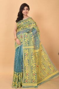 Smalt Blue Soft Dhakai Jamdani Saree