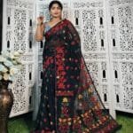 Black Red Soft Lota Jamdani Saree 4