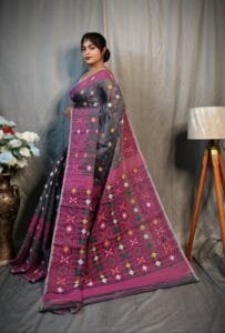 Cloudy Grey Soft Dhakai Jamdani Saree