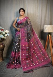 Cloudy Grey Soft Dhakai Jamdani Saree